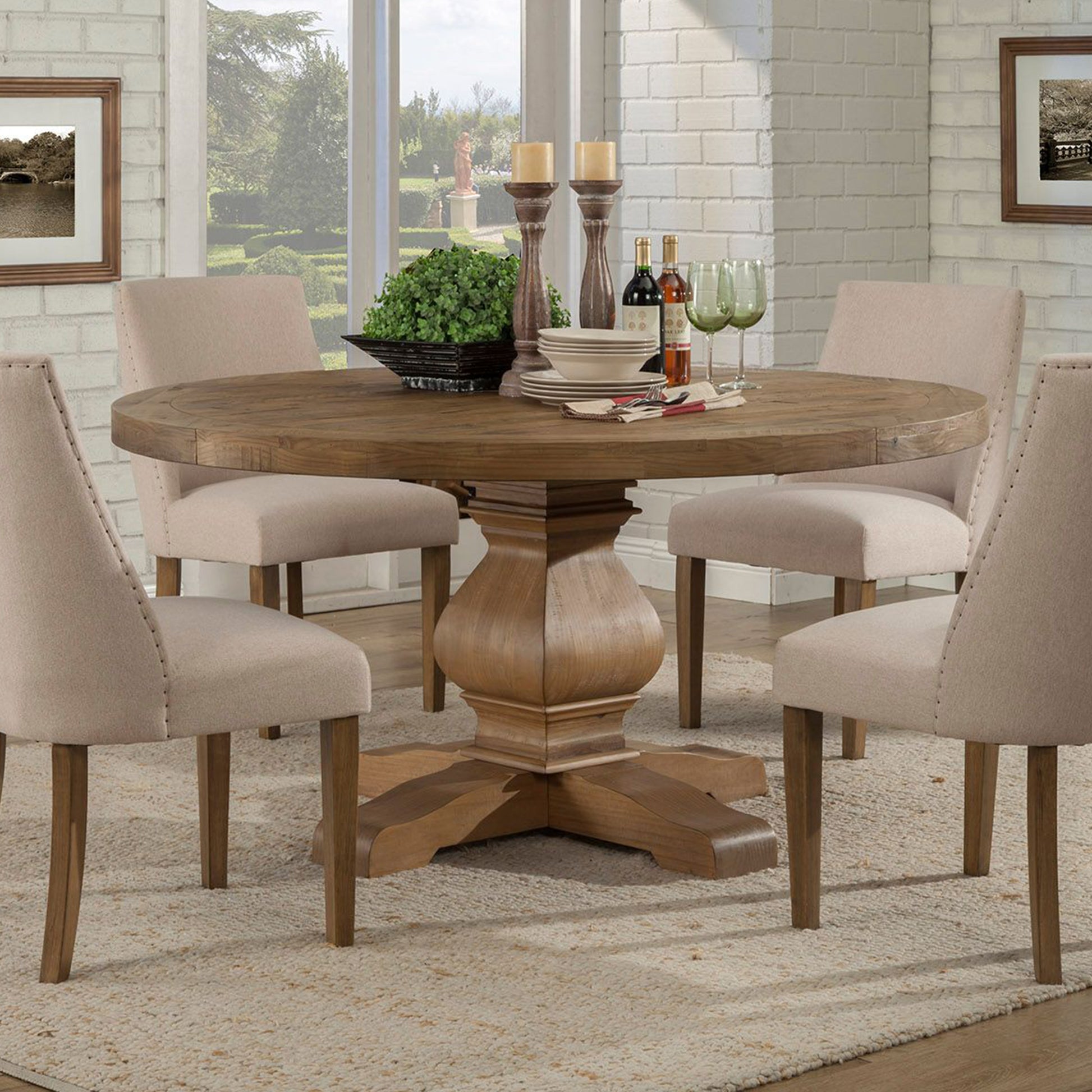 Kensington Solid Round Table, Contemporary Round Table For 6, Wooden Round Table Solid Pine Wood, Plywood, 2668-25