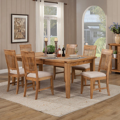 Aspen Antique Extendable Dining Table, 6 Seater Table, Rectangular, Solid Acacia Wood, 8812-01; Brand: Alpine Furniture Size: 60inW x  42inD x  30inH; Extended: 78inW x  42inD x  30inH Weight: 128lb; Shape: Rectangular; Material: Acacia Solids & Acacia Veneer Seating Capacity: Seats 4-6 people; Color: Iron brush antique natural color