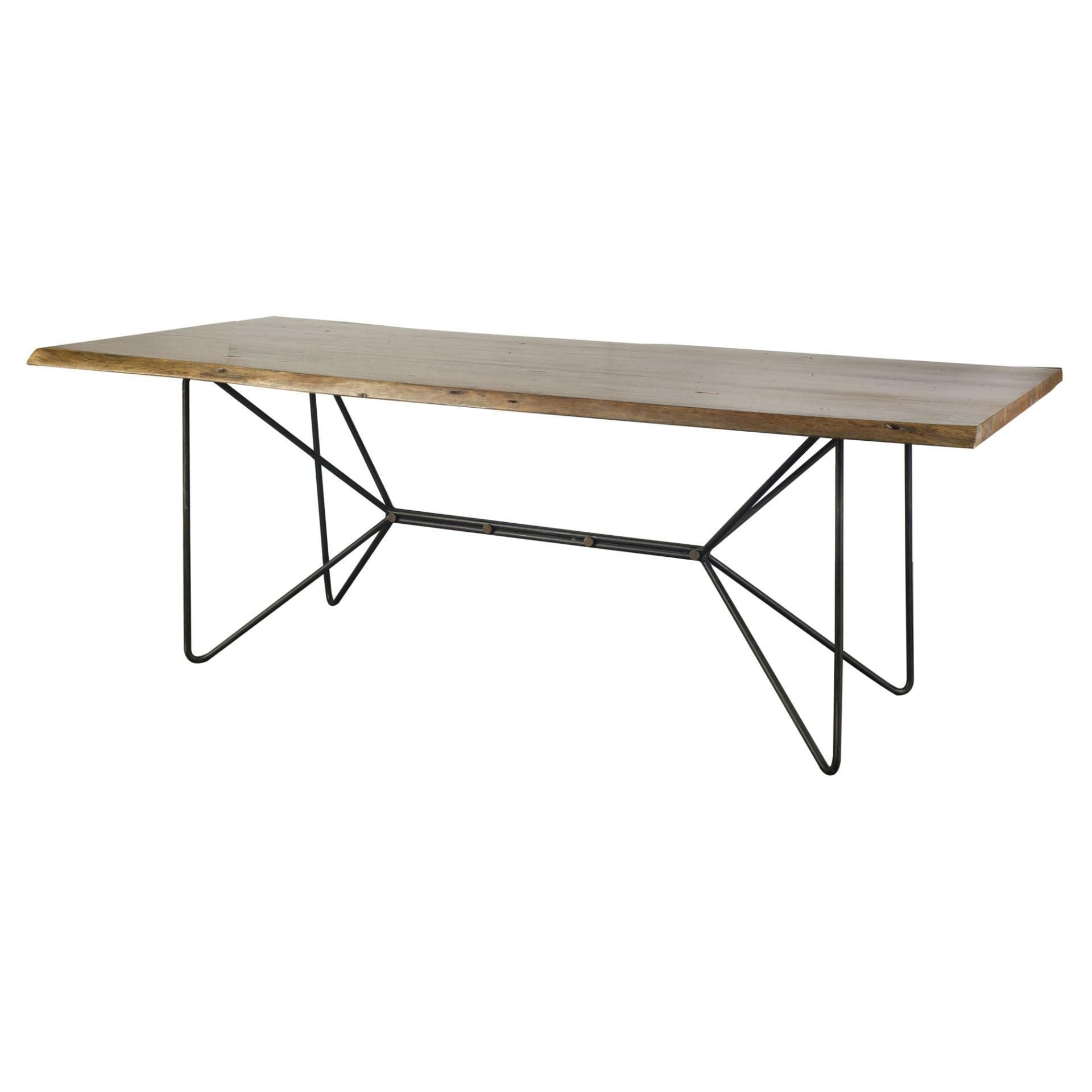 84 inch Live Edge Slab Table Acacia Wood, 8 Seater, Metal Legs, 380464 Brand: Homeroots, Size: 84inW x  38inD x  30inH, Weight: 170lb, Shape: Rectangular, Material: Top: Acacia Wood, Legs: Metal, Seating Capacity: Seats 6-8 people, Color: Top: Natural Wood, Base: Black