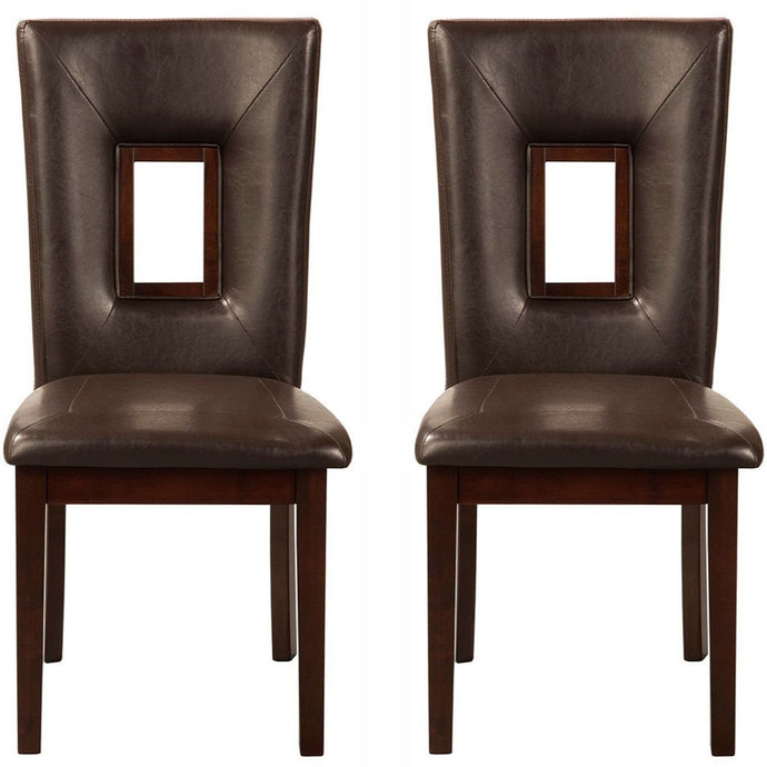 Segundo Dining Chair, Set of 2, Espresso Color, Upholstered, Faux Leather Seat and Back, Rubberwood Solids & Koto Veneer, 5213-C Brand: Alpine Furniture, Size: 17inW x 18inD x 38.5inH, Material: Rubberwood Solids & Koto Veneer, Faux Leather Seat and Back, Color: Espresso Color