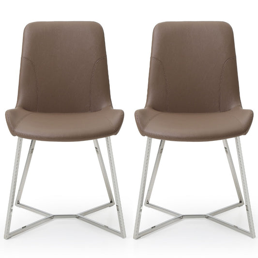 Aileen Dining Chair, Set of 2, Taupe, Faux Leather, Stainless Steel Base, DC1480-TAU Brand: Whiteline Modern Living Size: 24inW x 20inD x 34inH, Seat Height:  18in/ 46cm,  Weight: 14lb, Material: Faux leather & polished stainless steel base Color: Taupe, Legs: Grey, Assembly Required: No, Weather Resistant: No