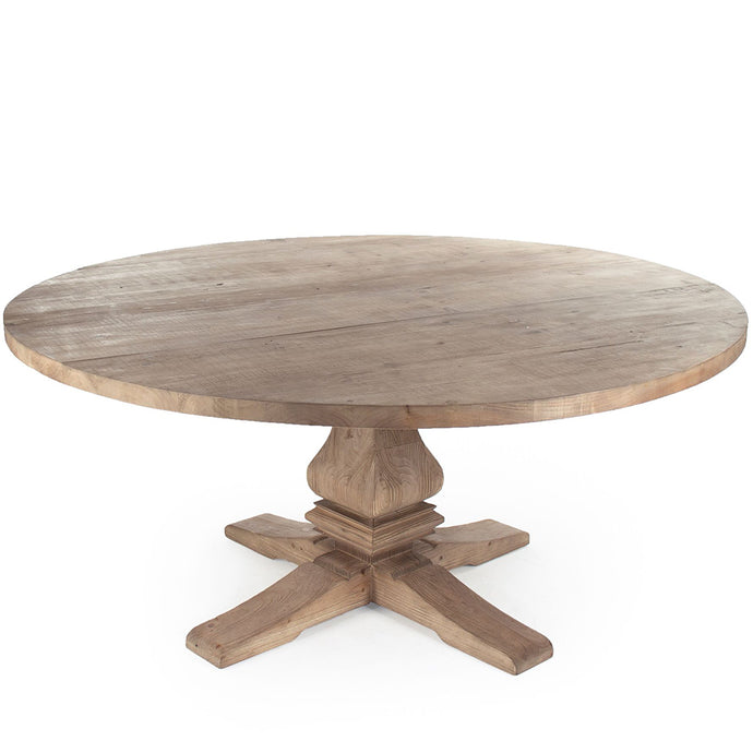 Max | Modern Pedestal Round Table For 6, Solid, Pine Wood, CT565 701 Large Brand: Zentique, Size: 70.75inW x 70.75inD x 31inH, Weight: 155lb, Shape: Round Material: Pine Wood, Seating Capacity: Seats 4-6 people, Color: Brown, Pine Wood Color