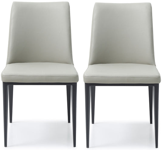 Carrie Dining Chair, Set of 2, Light Grey, Faux Leather, Steel Base, DC1478-LGRY Brand: Whiteline Modern Living, Size: 21.5inW x 25.5inD x 37inH,  Seat Height:  18in/ 46cm, Weight: 16lb, Material: Faux Leather, Color: Light Grey