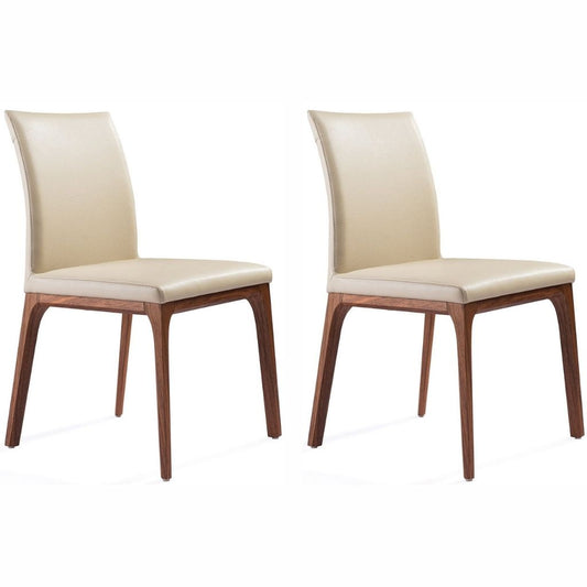 Stella Dining Chair, Set of 2, Taupe, Faux Leather, Solid Walnut Veneer Base, DC1454-WLT/TAU, Brand: Whiteline Modern Living, Size: 20inW x 23inD x 35inH Seat Height:  19in/ 48.25cm, Weight: 17lb, Material: Faux leather & solid walnut wood Color: Taupe, walnut veneer base, Assembly Required: No, Weather Resistant: No