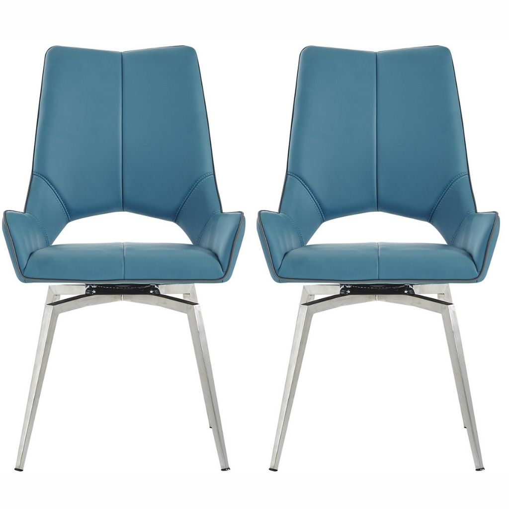 Set of 2 Dining Chairs, Teal Faux Leather, Aluminum Legs, 383899 Brand: Homeroots, Size: 22inW x 20inD x 37inH, Seat Height: 19in, Weight: 20.5lb, Material: Faux Leather & High Grade Aluminum, Color: Teal 