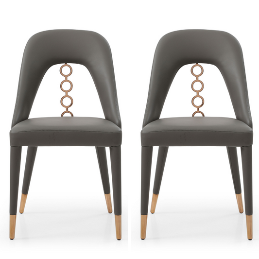 Liza Dining Chair, Set of 2, Dark Gray, Faux Leather, Steel Frame, DC1710P-DGRY Brand: Whiteline Modern Living, Size: 19inW x 22inD x 34inH Seat Height:  19in/ 48cm, Weight: 15lb, Material: Faux leather & stainless steel frame Color: Dark Gray , Assembly Required: No, Weather Resistant: No, Set of 2