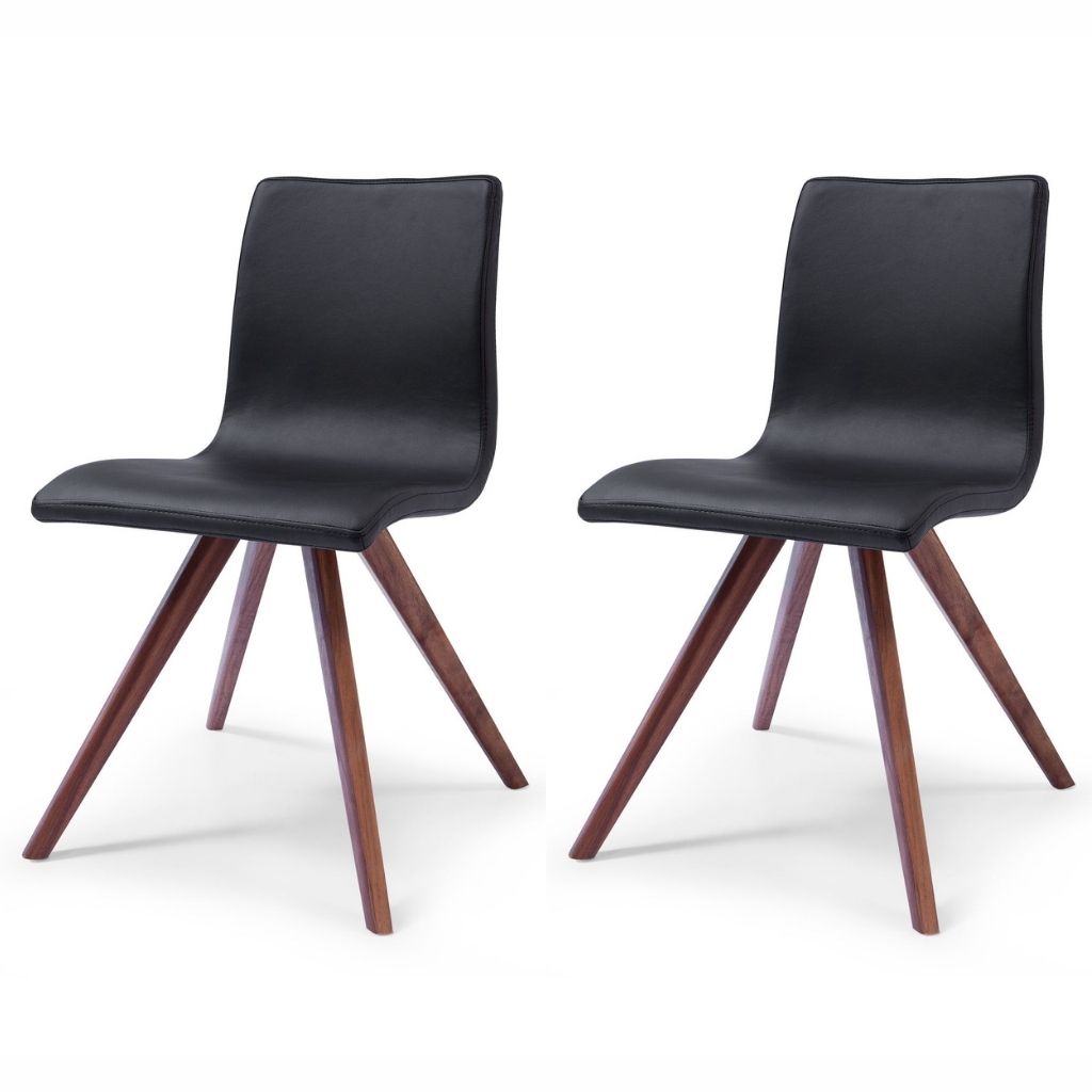 Whiteline Modern Living Olga dining chair with faux leather upholstery and solid walnut legs.