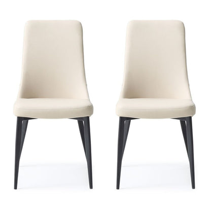 Whiteline Modern Living Luca Dining Chair with taupe faux leather upholstery and black metal legs.