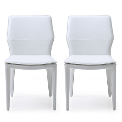 Whiteline Modern Living Miranda Dining Chairs in white, showcasing a sleek and contemporary design, perfect for adding a modern touch to any dining space.