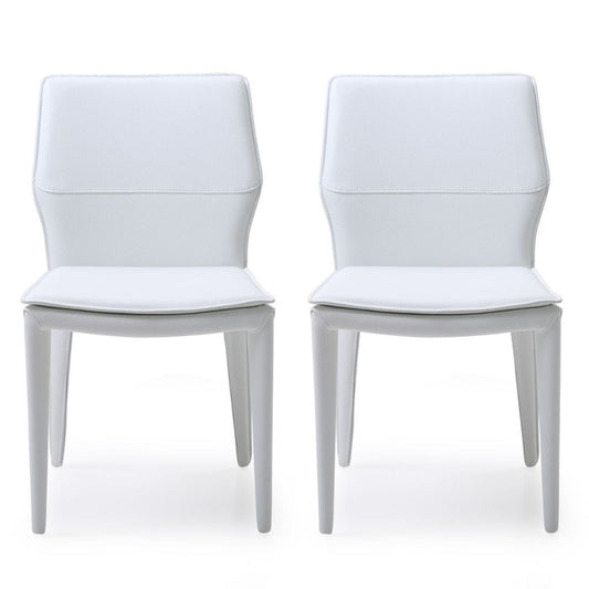 Whiteline Modern Living Miranda Dining Chairs in white, showcasing a sleek and contemporary design, perfect for adding a modern touch to any dining space.