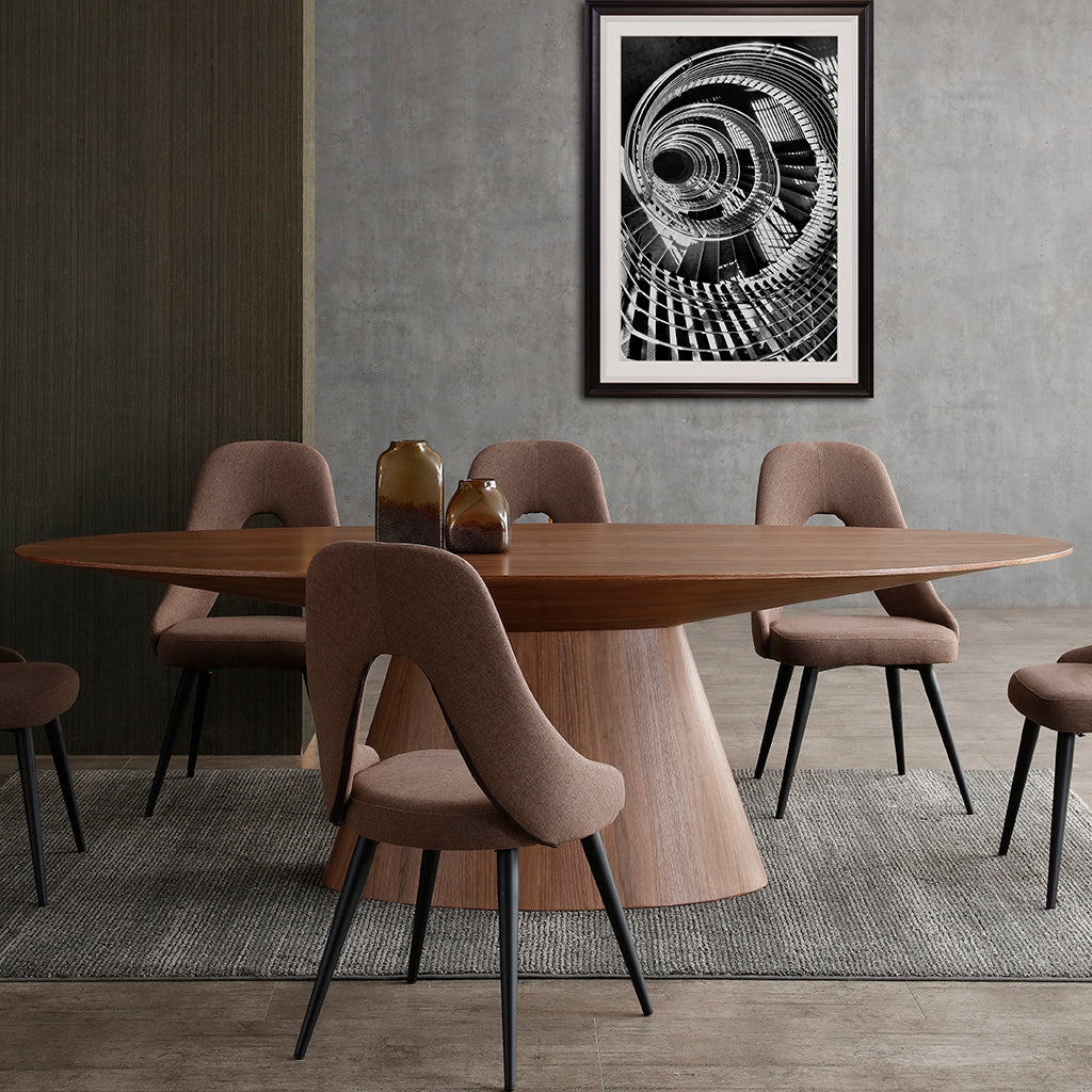 Bruno | Oval Dining Table For 6, Walnut Veneer Brand: Whiteline Modern Living Size: 95inW x 43inD x 30inH; Weight: 161lb; Shape: Oval Material: Wood; Seating Capacity: Seats 4-6 people; Color: Walnut Veneer, DT1474-WLT