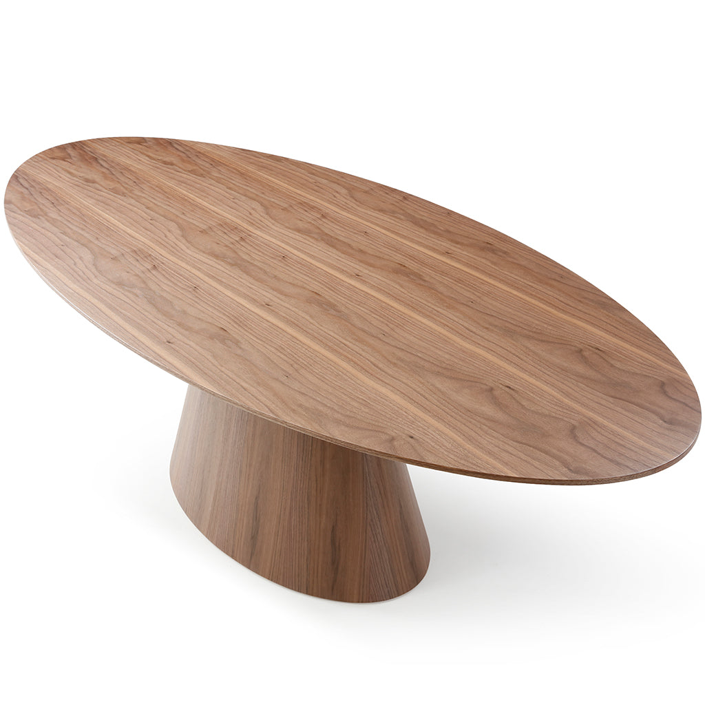 Bruno | Oval Dining Table For 6, Walnut Veneer Brand: Whiteline Modern Living Size: 95inW x 43inD x 30inH; Weight: 161lb; Shape: Oval Material: Wood; Seating Capacity: Seats 4-6 people; Color: Walnut Veneer, DT1474-WLT