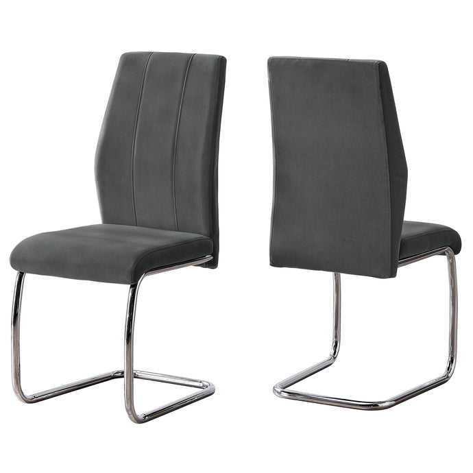 Set of 2 Dining Chairs, Gray Velvet, Chrome Frame