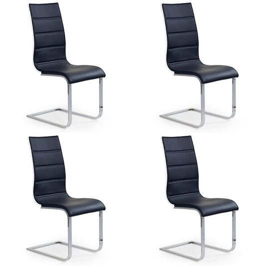 Arina Dining Chair, Set of 4, Black, Faux Leather, Chrome Steel Legs, HALK-104 Brand: Maxima House, Size: 16.5inW x 22inD x 39inH, Seat height: 18.5in/ 47cm, Weight: 21.6lb, Material: Chrome steel legs, Faux leather upholstery, White lacquered plywood back, Color: Black