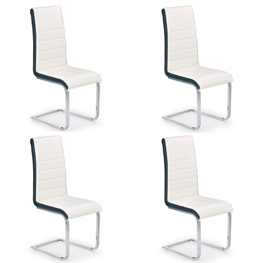 Mira Dining Chair, Set of 4, Black & White, Faux Leather, Chrome Steel Legs, HALK-132 Brand: Maxima House Size: 16.5inW x 22.4inD x 39inH, Weight: 18.3lb,Material: Faux leather & Chrome steel legs, Color: Black & White