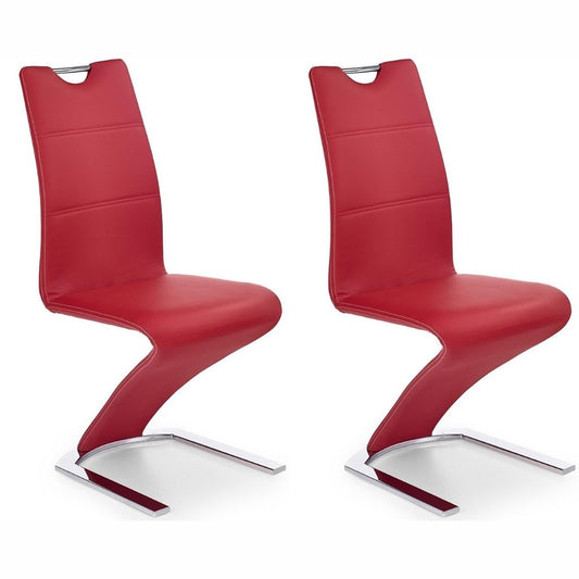 Keva Dining Chairs, Set of 2, Red, Faux Leather, Chrome Steel Legs, HALK-188R Brand: Maxima House , Size: 18.1inW x 24.8inD x 39.7inH, Weight: 22.7lb, Material: Faux leather & Chrome steel legs, Color: Red