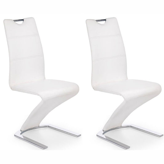 Keva Dining Chairs, Set of 2, White, Faux Leather, Chrome Steel Legs, HALK-188W Brand: Maxima House, Size: 18.1inW x 24.8inD x 39.7inH, Weight: 22.7lb, Material: Faux leather & Chrome steel legs, Color: White