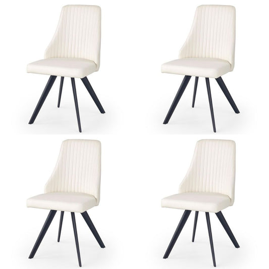 Modern white leather dining chairs with powder-coated steel legs