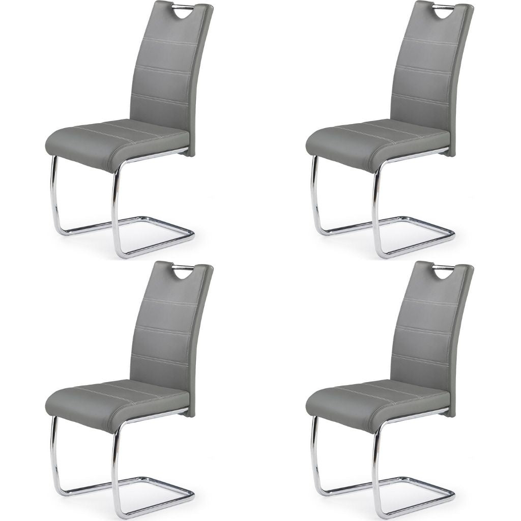 Roma Dining Chair, Set of 4, Gray, Faux Leather, Chrome Steel Legs, HALK-211G Brand: Maxima House , Size: 16.5inW x 23.6inD x 38.2inH, Weight: 15.4lb, Material: Faux leather & Chrome steel legs, Color: Gray