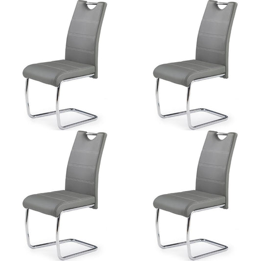 Roma Dining Chair, Set of 4, Gray, Faux Leather, Chrome Steel Legs, HALK-211G Brand: Maxima House , Size: 16.5inW x 23.6inD x 38.2inH, Weight: 15.4lb, Material: Faux leather & Chrome steel legs, Color: Gray