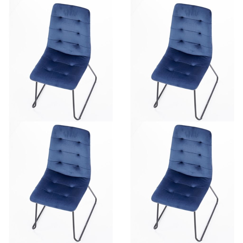 Della Dining Chairs, Set of 4, Dark Blue, Fabric, Powder Coated Steel Legs, HALK-321B Brand: Maxima House, Size: 17.7inW x 21.7inD x 33inH, Weight: 10.8lb, Material: Fabric & Powder Coated steel legs, Color: Dark Blue
