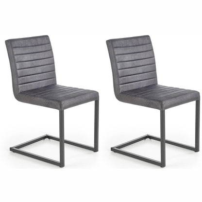 Gray leather dining chairs with powder-coated steel legs