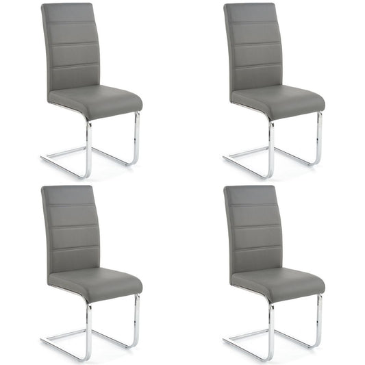 Dana Dining Chair, Set Of 4, Grey, Faux Leather, Chrome Steel Legs, HALK-85G Brand: Maxima House  Size: 16.5inW x 22inD x 39.4inH, Weight: 20.7lb, Material: Faux leather & Chrome steel legs, Color: Gray