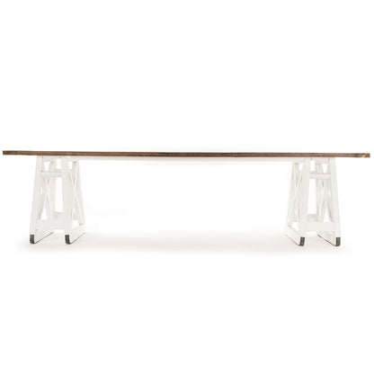 Artur | White Farmhouse Dining Table Seats 8 Rectangular Wood Top, HS113 Brand: Zentique Size: 118inW x 39.5inD x 30.75inH, Weight:   212lb, Shape: Rectangular Material: Top: Pine Wood , Base: Plastic/ Acrylic, Seating Capacity: Seats 6-8 people Color: Top: Natural Pine Wood Color, Base: White