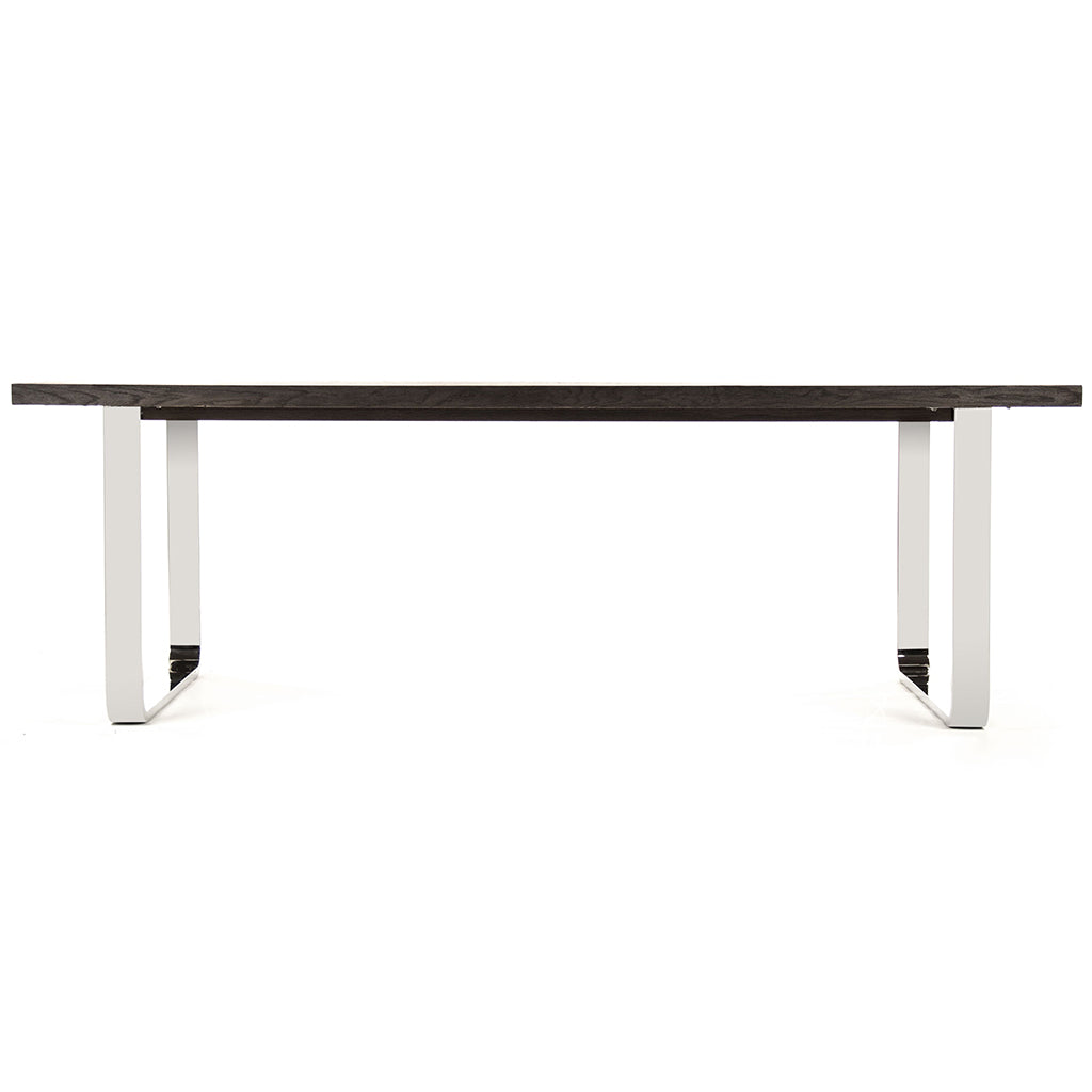 Eclat | Wood And Stainless Steel Dining Table, Rectangular, 8 Seater, HS133 Brand: Zentique, Size: 94.5inW x 39.5inD x 31inH,  Weight: 170lb, Shape: Rectangular, Material: Top: Oak Wood Base: Stainless Steel, Seating Capacity: Seats 6-8 people, Color: Top: Brown, Base: Silver