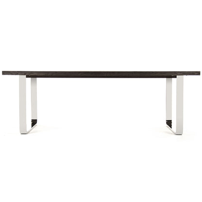 Eclat | Wood And Stainless Steel Dining Table, Rectangular, 8 Seater, HS133 Brand: Zentique, Size: 94.5inW x 39.5inD x 31inH,  Weight: 170lb, Shape: Rectangular, Material: Top: Oak Wood Base: Stainless Steel, Seating Capacity: Seats 6-8 people, Color: Top: Brown, Base: Silver