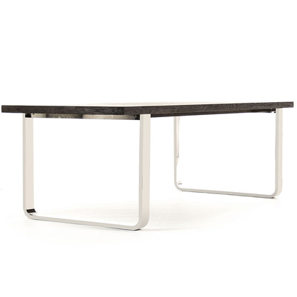 Eclat | Wood And Stainless Steel Dining Table, Rectangular, 8 Seater, HS133 Brand: Zentique, Size: 94.5inW x 39.5inD x 31inH,  Weight: 170lb, Shape: Rectangular, Material: Top: Oak Wood Base: Stainless Steel, Seating Capacity: Seats 6-8 people, Color: Top: Brown, Base: Silver