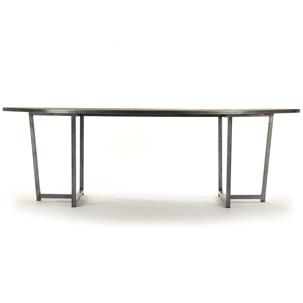 Herringbone Style | Modern Oval Dining Table For 8, Pine Wood, Contemporary Look, HS135, Brand: Zentique, Size: 98.25inW x 30.75inD x 47.25inH Weight: 120lb, Shape: Ovall, Material: Top: Pine Wood, Base: Metal Seating Capacity: Seats 6-8 people, Color: Top: Brown, Base: Grey
