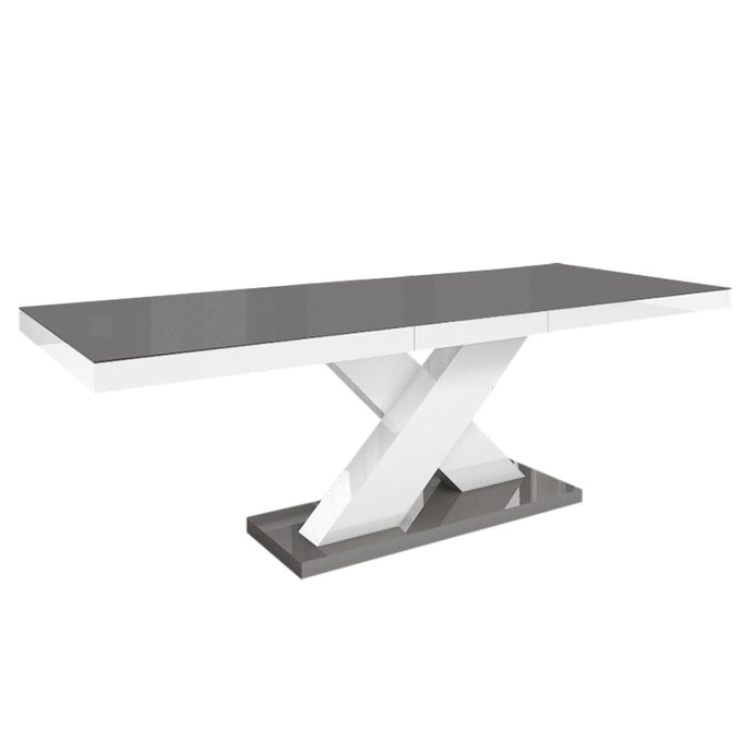 Xenon | Modern Drop Leaf Dining Table, Extendable, Rectangular, HU0005 Brand: Maxima House, Size: 63inW x  35inD x  30inH, Extended: 82inW x  35inD x  30inH,  Weight: 183lb, Shape: Rectangular, Color: Gray & White