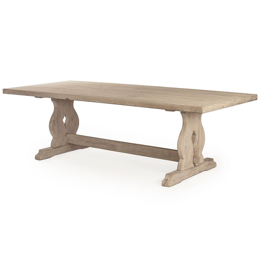 Hamburg | Cream Farmhouse Trestle Table, Rectangular Wooden 8 Seater, LI-S10-25-34 Brand: Zentique, Size: 100inW x 43inD x 31inH, Weight:   180lb, Shape: Rectangular Material: Elm, Pine, & Plywood, Seating Capacity: Seats 6-8 people, Color: Cream