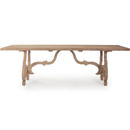 Nantes | Large Dining Table Seats 10, Crafted Base, Wooden, Elm, Pine, & Plywood, LI-S10-25-35, Brand: Zentique, Size: 98inW x 36inD x 31inH Weight: 90lb, Shape: Rectangular, Material: Elm, Pine, & Plywood Seating Capacity: Seats 8-10 people, Color: Natural Wooden Color