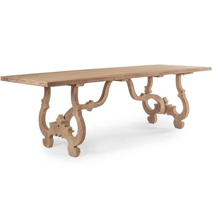 Nantes | Large Dining Table Seats 10, Crafted Base, Wooden, Elm, Pine, & Plywood, LI-S10-25-35, Brand: Zentique, Size: 98inW x 36inD x 31inH Weight: 90lb, Shape: Rectangular, Material: Elm, Pine, & Plywood Seating Capacity: Seats 8-10 people, Color: Natural Wooden Color