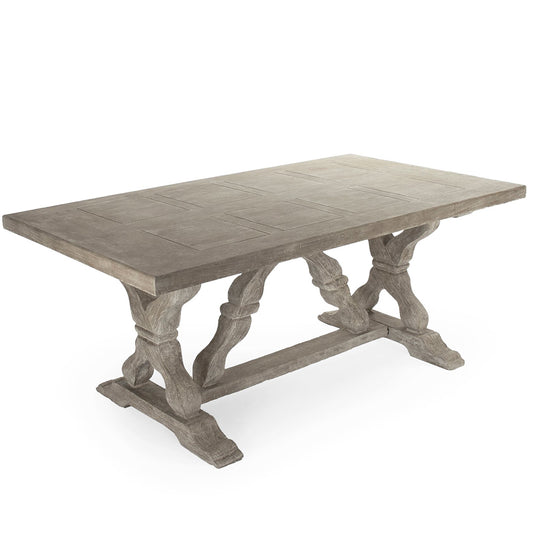 Gracie | Trestle Table For 6, Brown Solid Rectangular Table, Fiberglass, LI-S10-25-58S-FG Antique White, Brand: Zentique, Size: 70.5inW x 39.5inD x 29.5inH Weight:   241lb, Shape: Rectangular, Material: Fiberglass Seating Capacity: Seats 4-6 people, Color: Brown, Antique White