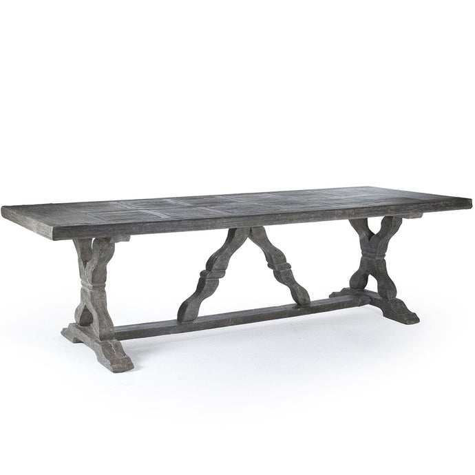Lucie | Trestle Table For 8, Grey Solid Rectangular Table Fiberglass, LI-S10-25-58S-FG Brand: Zentique Size: 102inW x 39inD x 29.75inH,  Weight: 305lb, Shape: Rectangular Material: Fiberglass, Seating Capacity: Seats 8-10 people, Color: Gray
