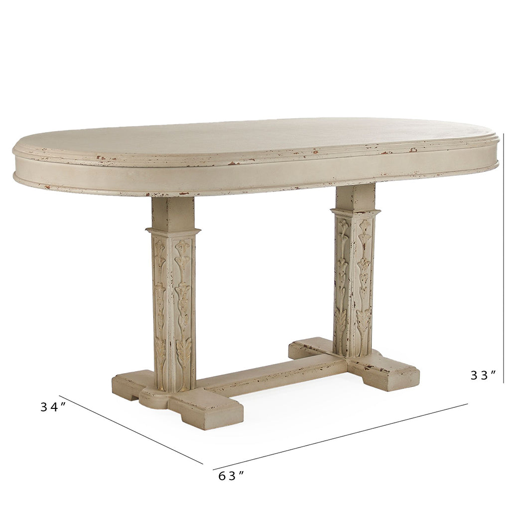 Rennes | Distressed Finish Table With Pillar Legs, High Table Top, Oval, Wooden, LI-S10-30-07, Brand: Zentique, Size: 63inW x 34inD x 33inH, Weight: 65lb Shape: Oval, Material: Birch, Poplar, & Plywood Seating Capacity: Seats 4-6 people, Color: Distressed Taupe