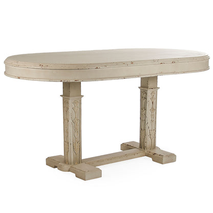 Rennes | Distressed Finish Table With Pillar Legs, High Table Top, Oval, Wooden, LI-S10-30-07, Brand: Zentique, Size: 63inW x 34inD x 33inH, Weight: 65lb Shape: Oval, Material: Birch, Poplar, & Plywood Seating Capacity: Seats 4-6 people, Color: Distressed Taupe