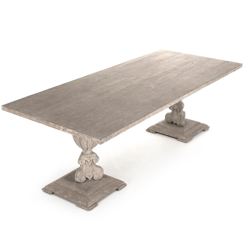 Marsh | Antique Look Pedestal Base Table For 8, Rectangular, Wooden, LI-SH12-25-82 Brand: Zentique, Size: 94.25inW x 39.25inD x 30inH Weight: 180lb, Shape: Rectangular, Material: Wood, Pine, Poplar & Elm Seating Capacity: Seats 6-8 people, Color: Weathered