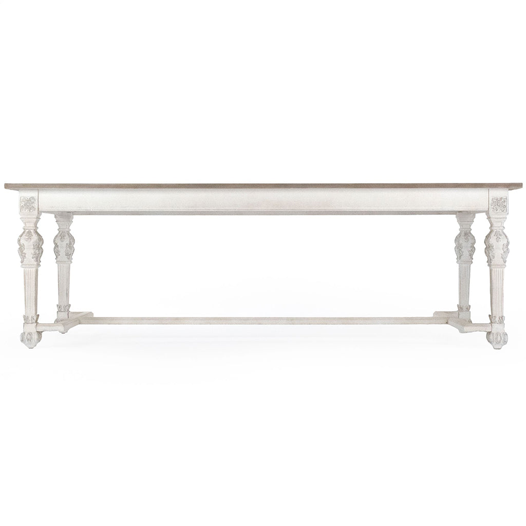 White San Francisco | Vintage Design Dining Table, Rectangular, 8 Seater, LI-SH9-25-26 White, Brand: Zentique Size: 94.5inW x 43.25inD x 31.5inH, Weight: 113lb, Shape: Rectangular, Material: Elm, Birch, & Plywood, Seating Capacity: Seats 6-8 people, Color: Top:  Brown