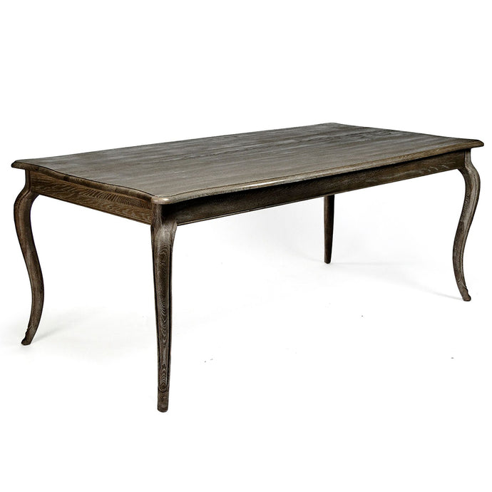 Vineyard | Natural Wood French Style Table, Rectangular, Oak T015 E271 Brand: Zentique, Size: 79inW x 40inD x 31.5inH Weight: 127lb, Shape: Rectangular, Material: Limed Charcoal Oak Seating Capacity: Seats 6-8 people, Color: Natural Wood Grain Color Variation