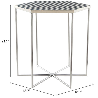 Forma | Black and White Metal End Table, Octagonal, Stainless Steel, 394588