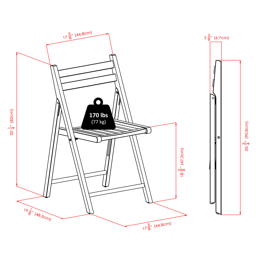 Robin Folding Chair, Set of 4, Brown Color, Walnut Wood, 94415 Brand: Winsome Wood, Size: 17.64inW x 20.10inD x 32.28inH, Seat height: 17.4in, Weight: 39lb, Material: Walnut Wood, Solid, Color: Dark Brown, Assembly Required: No! Weather Resistant: No