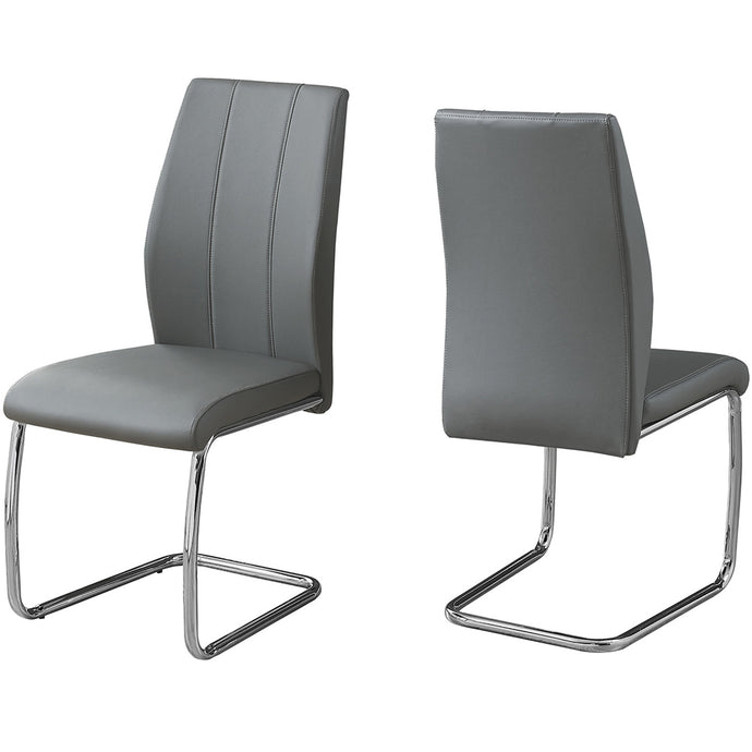 Set of 2 Dining Chairs, Gray Faux Leather, Chrome Frame, 332603