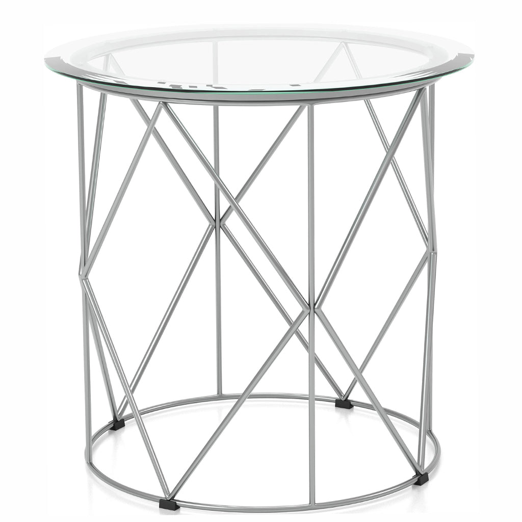 23.63" Fland | Round Chrome Glass End Table, IDF-4342E