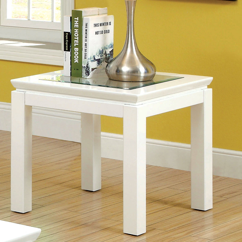21.75" Clariton | White Small End Table, Glass Top, Wooden Frame, IDF-4238WH-E