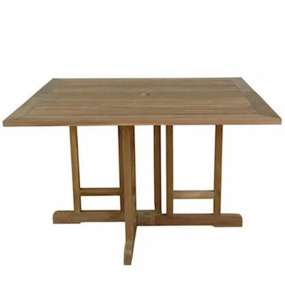 Outdoor 47" Square Folding Butterfly Table, Teak Wood, TBF-4747BS Brand: Anderson Teak  Size: 47inW x 47inD x 29inH; Weight: 85lb; Shape: Square; Material: Teak Wood Seating Capacity: Seats 2-4 people; Color: Neutral teak color; light wood 