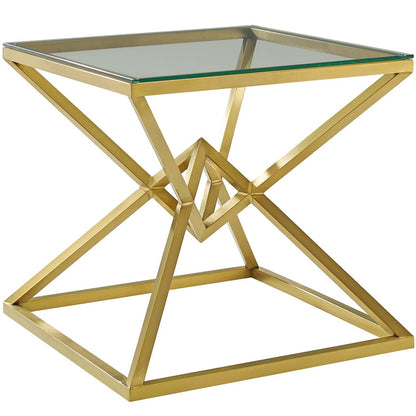 Point | Square Gold Base Glass Top End Table, EEI-3611-GLD